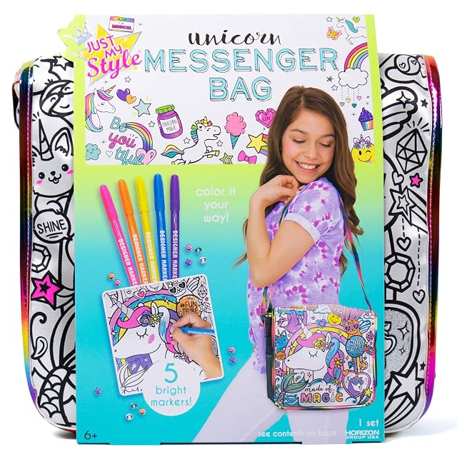 Just My Style Color Your Own Unicorn Personalized Doodle Messenger Bag with Adjustable Strap Great for School Errands