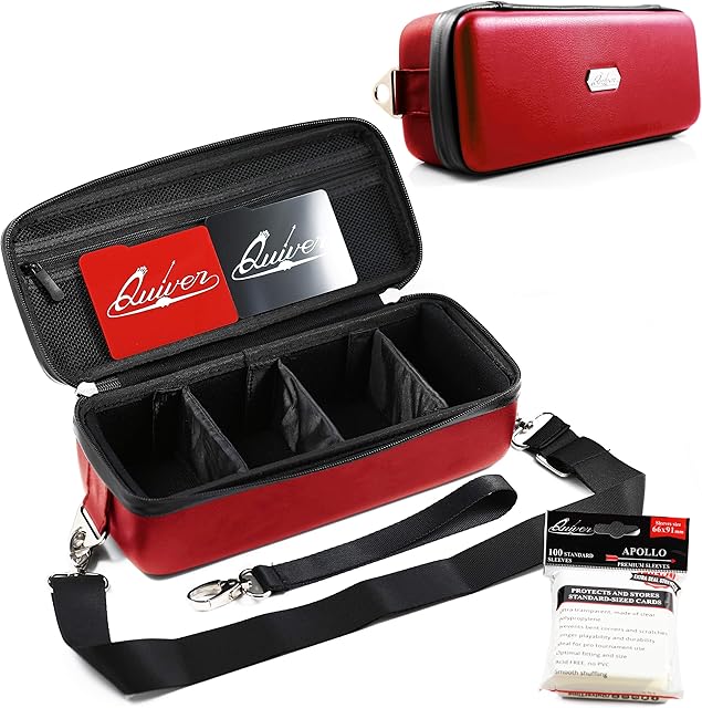 Red Bolt Card Carrying Case - Playing Card Case Deck Box Storage, Compatible with Pokemon TCG, MTG, YuGiOh trading cards (Wrist & Shoulder Strap, Dividers & Separators + 100 Apollo Sleeves)