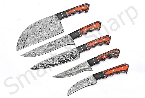 Miniatura 4 de Smart & Sharp SS-17210 y 17211 - Juego de 5 cuchillos de cocina (madera de álamo, hechos a mano)