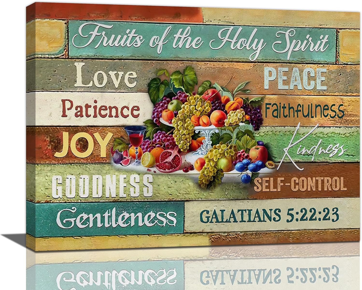 Fruit Of The Spirit Wall Art Christian Fruits Pictures Wall Decor Bible Verse Canvas Prints Poster Framed Artwork Paintings Home Decorations for Kitchen Living Room Bedroom Dining Room 16"x12"