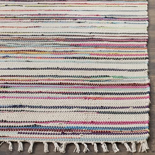 Miniatura 4 de SAFAVIEH Rag Rug Collection - Alfombra de área de 5 x 8 pies, color marfil y multicolor, hecha a mano, de algodón a rayas, ideal para zonas de alto