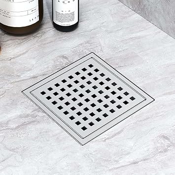 6 Inch Square Shower Floor Drain Cover Shower Strainer Brushed Nickel Hair Catcher 304 Stainless Steel,Quadrato Pattern Grate