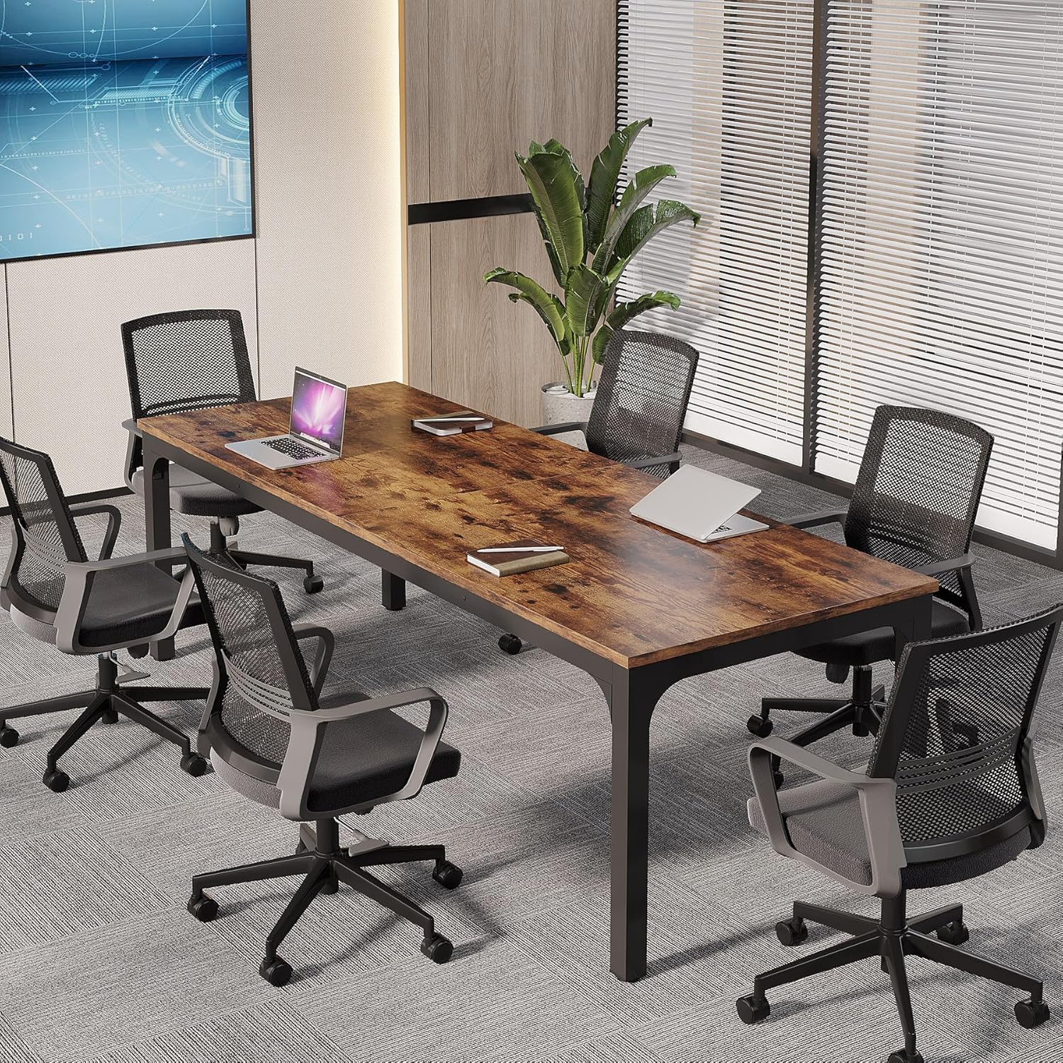 Tribesigns 6.5 FT Conference Room Table, 78.74" W x 27.56" D Large Office Conference Table, Modern Seminar Meeting Table Desk for Boardroom, Meeting Room (1, Rustic Brown)