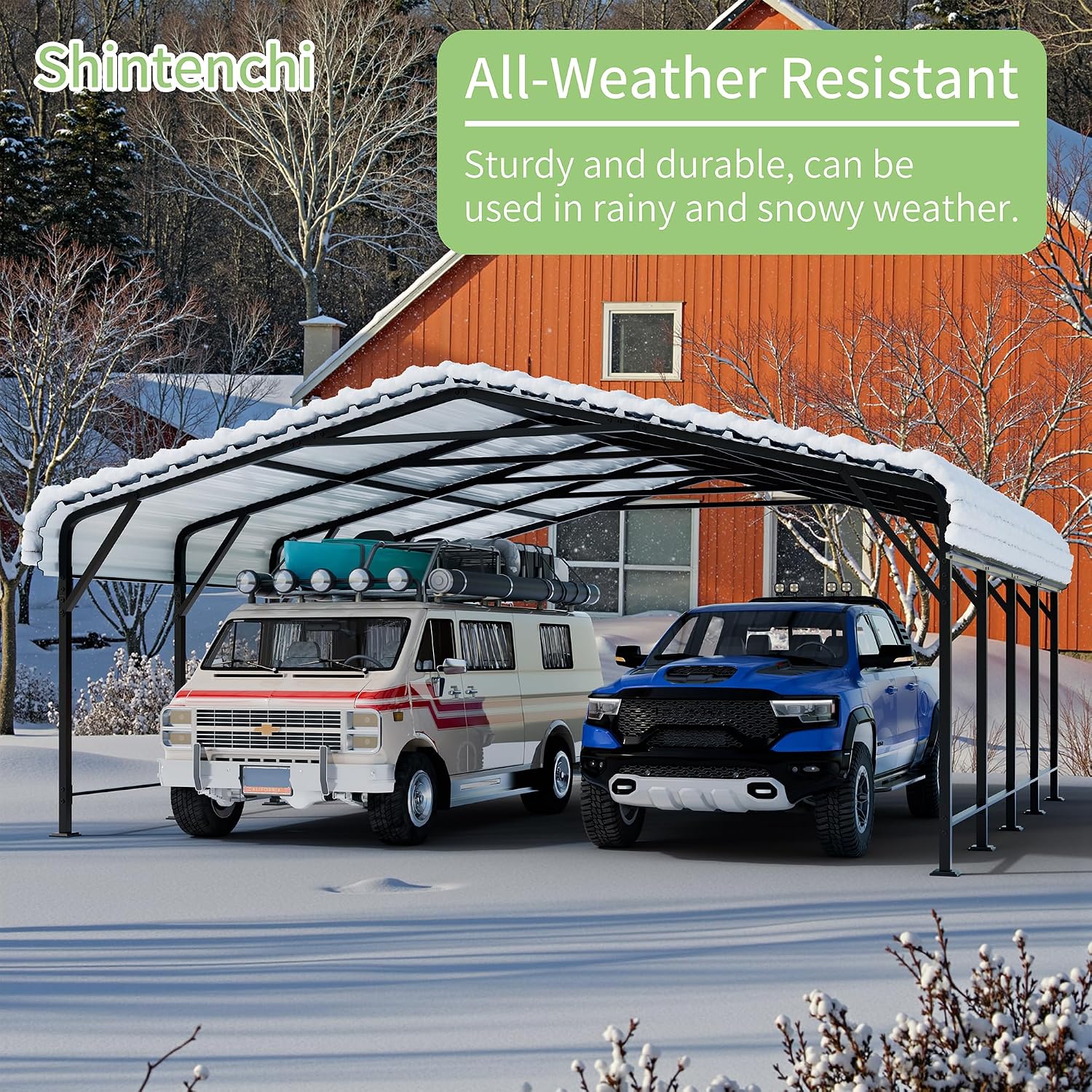 Shintenchi 20x20 FT Metal Carport, Oversized Carport Garage with Enhanced Base, Outdoor Galvanized Car Shelter, Heavy Duty Carports Canopy, for Car, Boats and Tractors, Grey