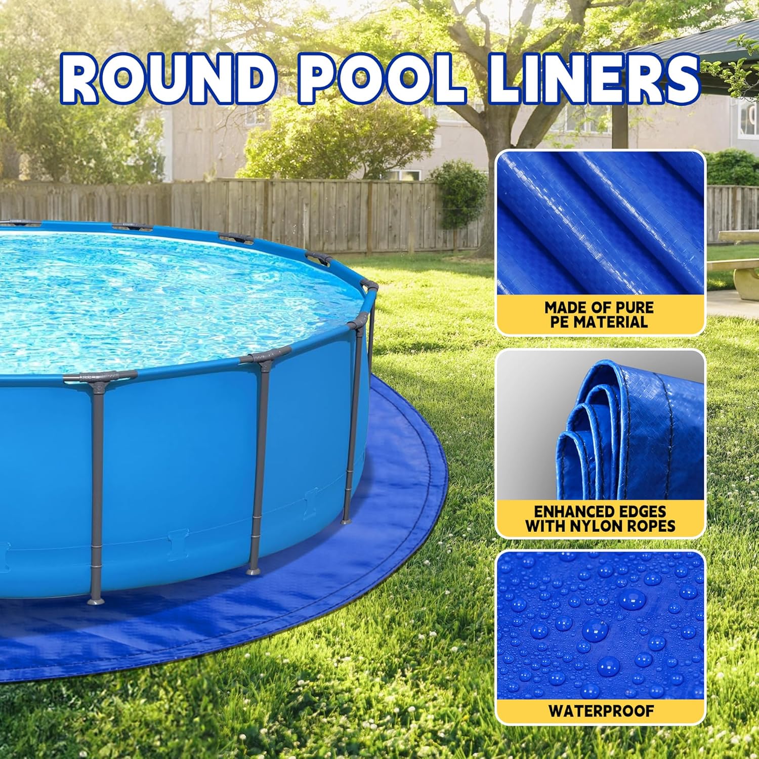 RAINDEWAY 24FT Pool Liners,Swimming Pool Ground Cloth,Multipurpose Round Tarp for Under Pool,Easy to Fold Pool Liner Pad for Above Ground Pool Mat Protector Pad Prevents Punctures Pool,Durable,Blue