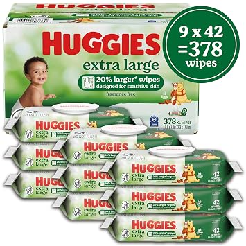 Huggies Extra Large Baby Wipes, Unscented, 9 Packs, 378 Wipes