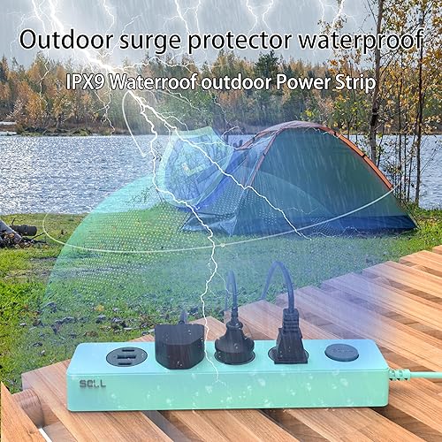 Miniatura 6 de SOLL IPX9 - Regleta de alimentación para exteriores resistente a la intemperie, protector de sobretensiones con 3 salidas y 3 puertos de carga USB