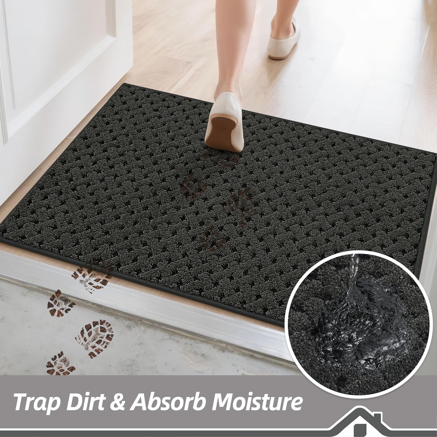 BEQHAUSE Dirt Trapper Door Mat Non-Slip Entryway Rugs Stain Resistant Absorbent Dog Doormats Woven-Look Washable Welcome Floor Doormat For Front Back Door, Dirty Wet Shoes & Paws, 32" x 48", Dark Grey
