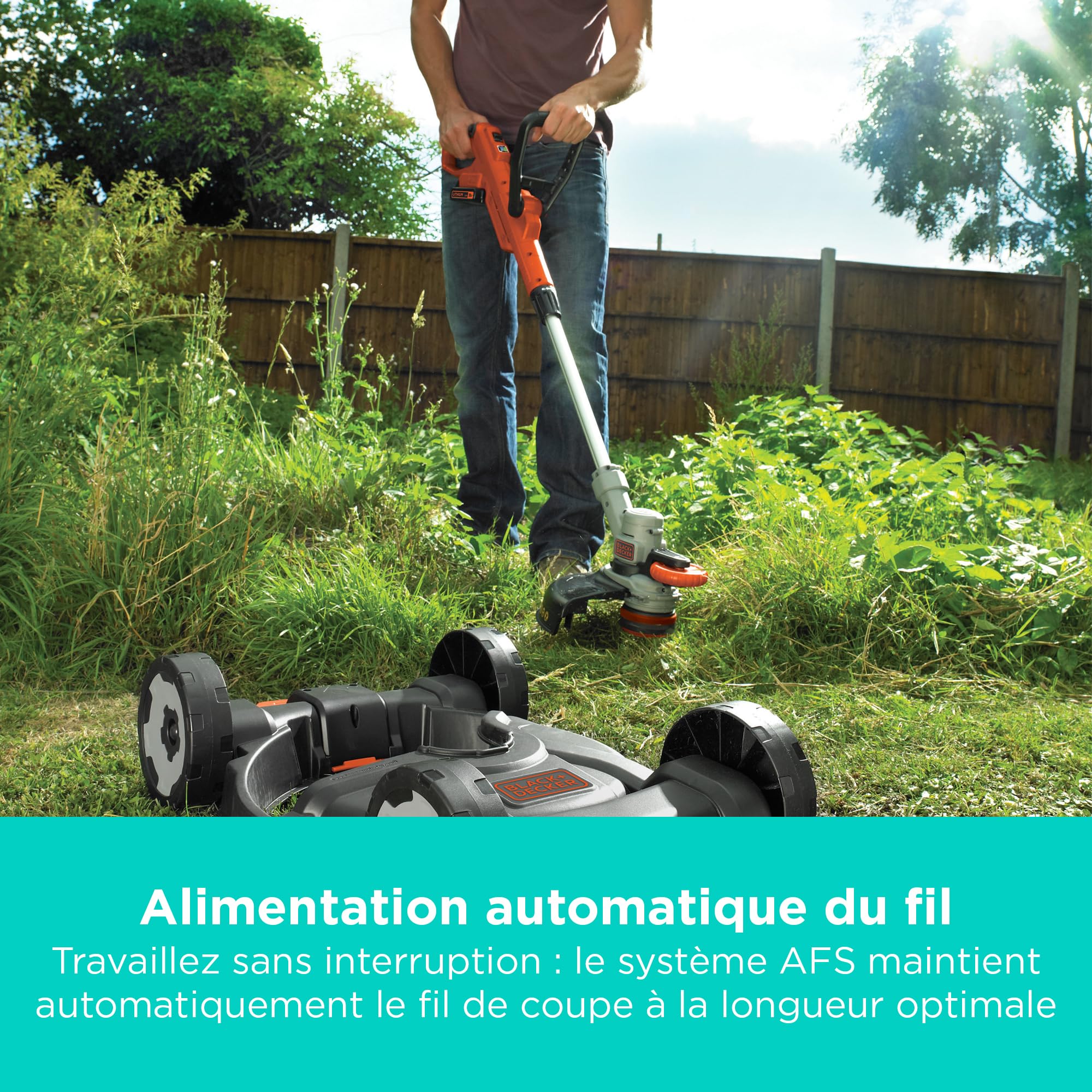 BLACK+DECKER Coupe-Bordures sans Fil 18V POWERCONNECT 3-en-1 – Coupe-Herbe, Dresse-Bordures & Tondeuse légère pour Petits Jardins – STC1820CM-QW