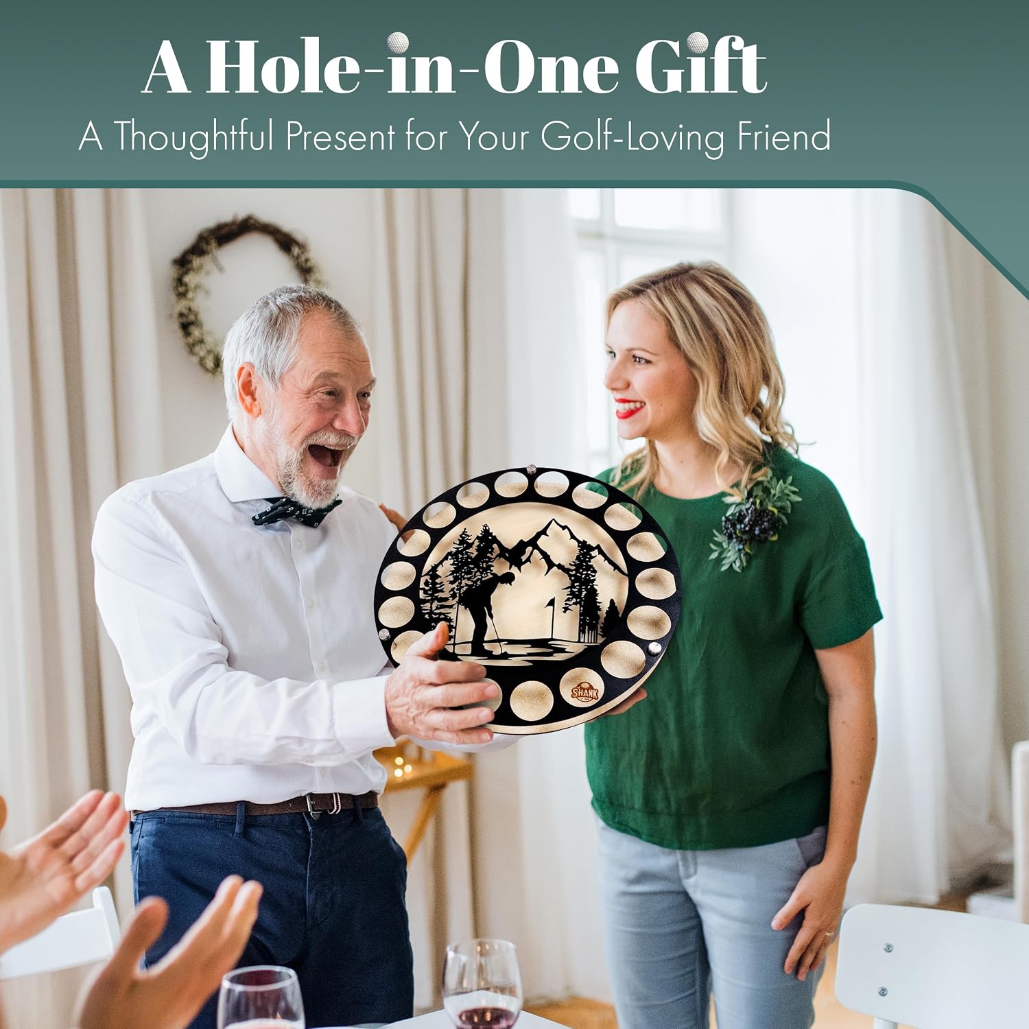 Circular Golf Ball Case Display, Golf Ball Display Case Wall Mount | 16" Metal & Wood Circular Frame, Holds 18 Golf Balls, Drill-Free Wall Mount, Customizable Wood Backing, 3 Designs