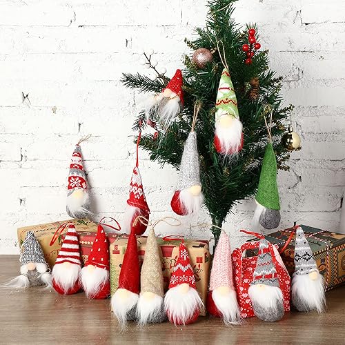 Miniatura 7 de 22 piezas de gnomos para árbol de Navidad, adornos colgantes hechos a mano, gnomos suecos Tomte, gnomos suecos, hechos a mano, gnomos de felpa, Papá