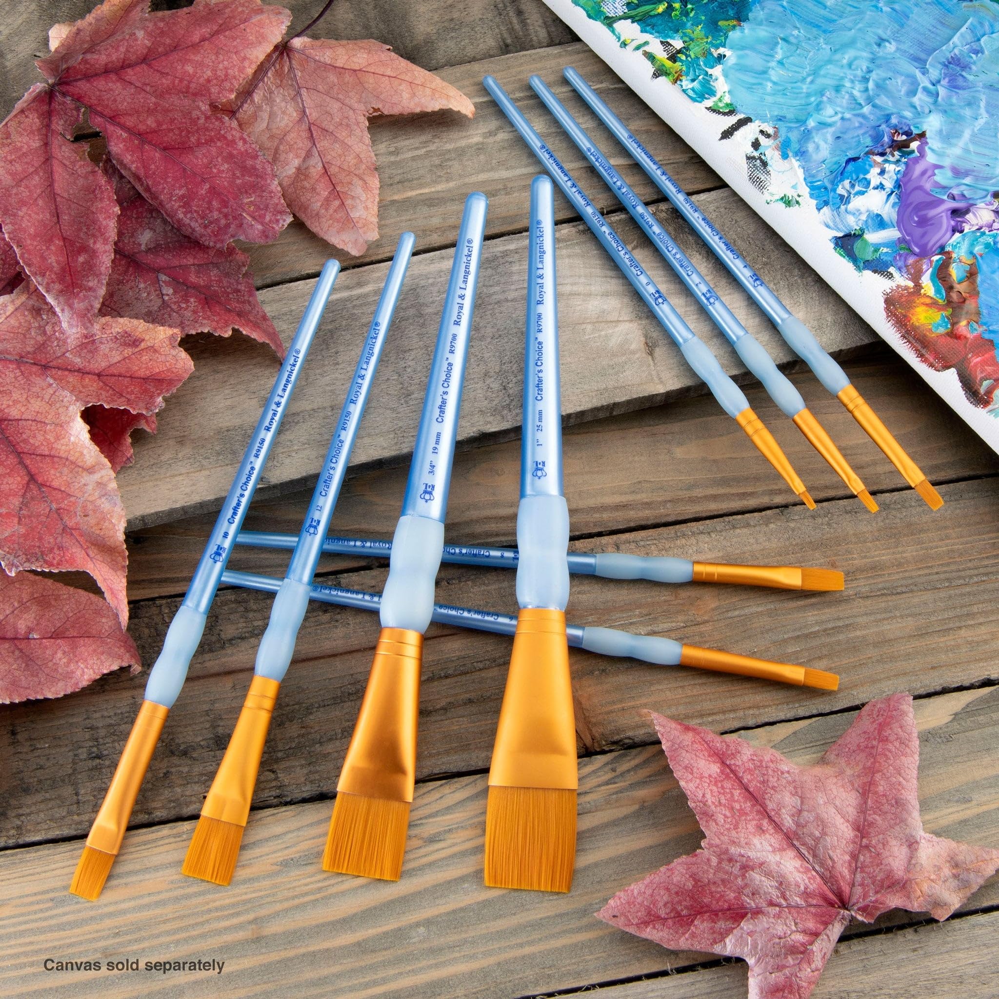 Royal and Langnickel Crafter's Choice Flat Taklon Variety Brush Set - Gold (Pack of 9)