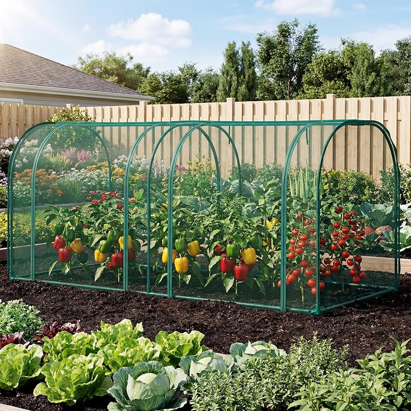 Garden Crop Cage, Plant Netting Cover with Zipper Door, Vegetable Insect Protection