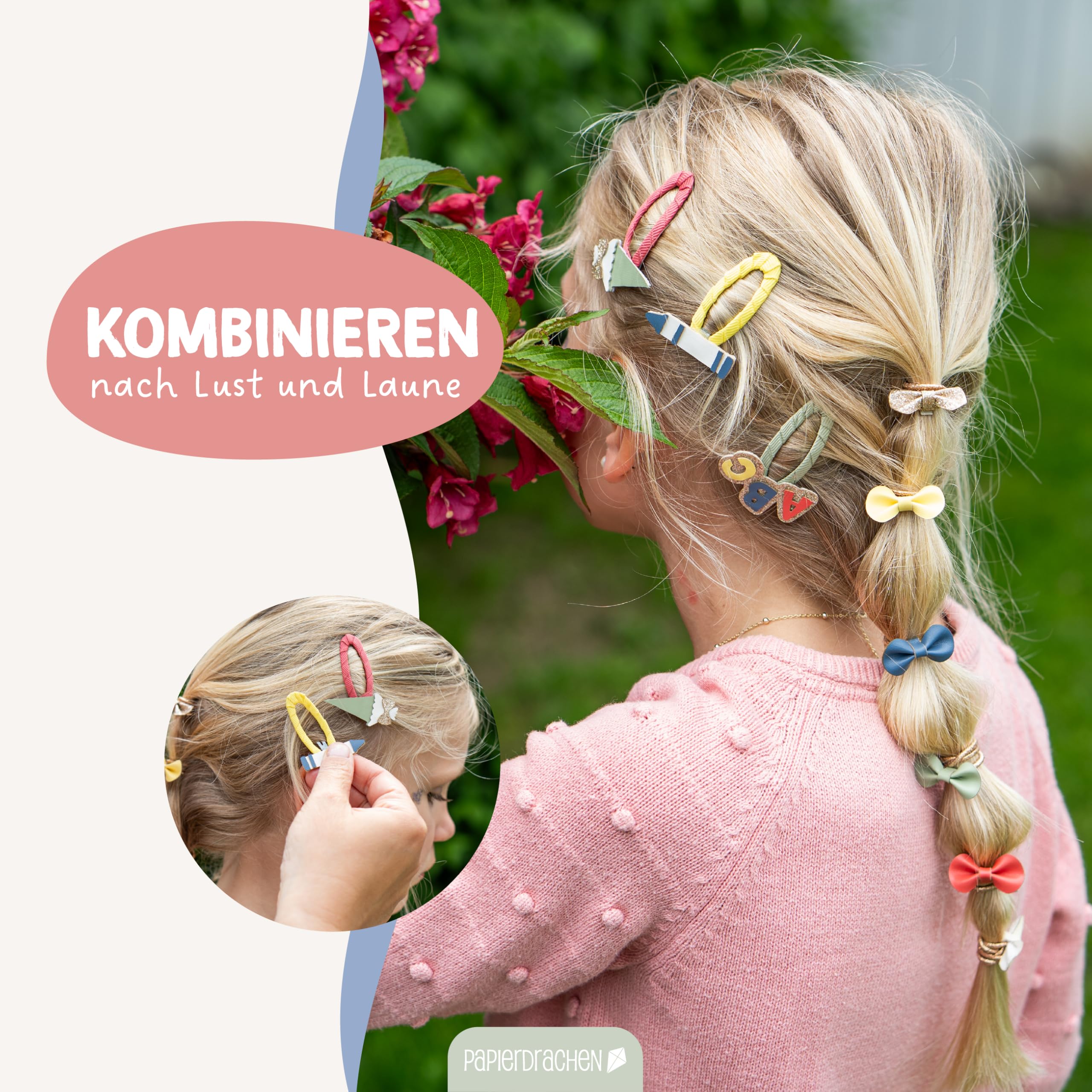 Papierdrachen Hair Accessories Set, Perfect for Starting School, 48 Hair Clips and Hair Bobbles in Many Colours - Image 4