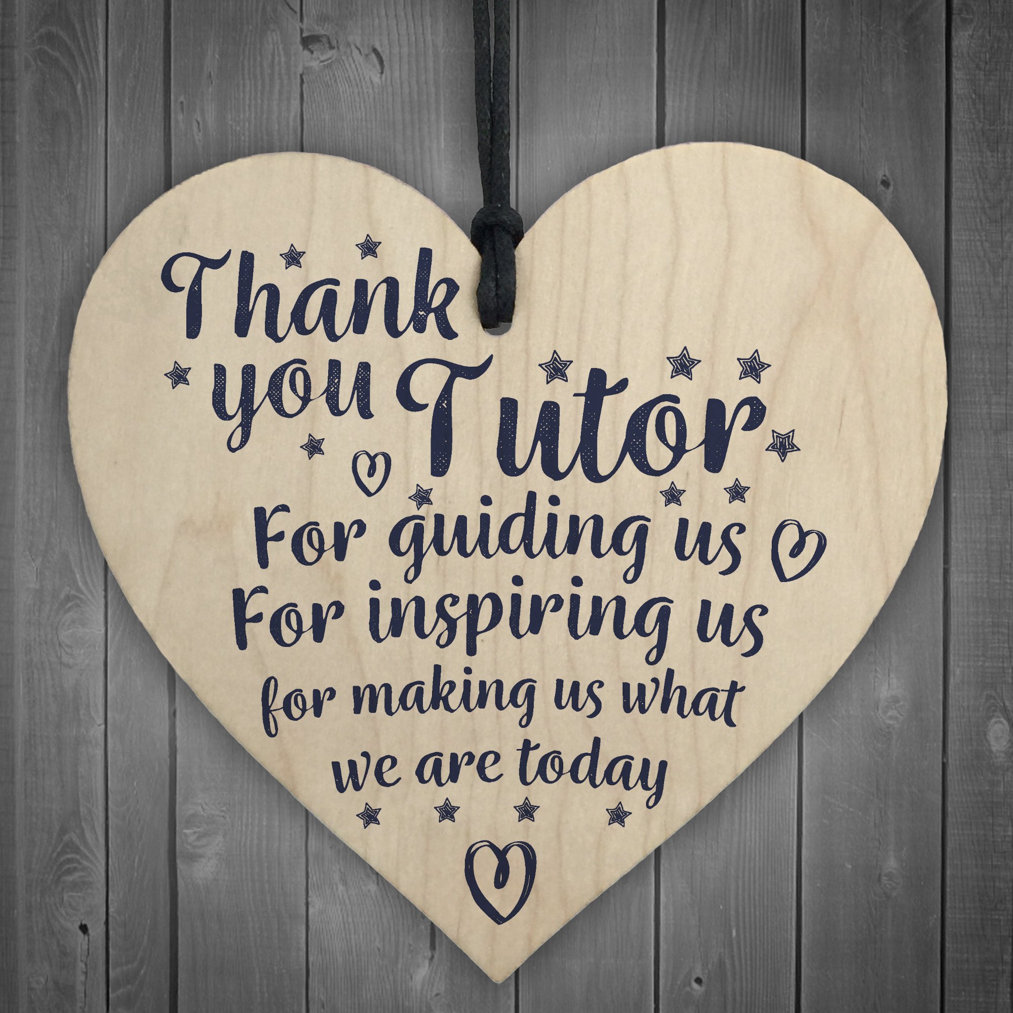 Red Ocean Thank You Tutor Teacher Mentor Support Wooden Heart Leaving Gift For Women Men Plaque Sign