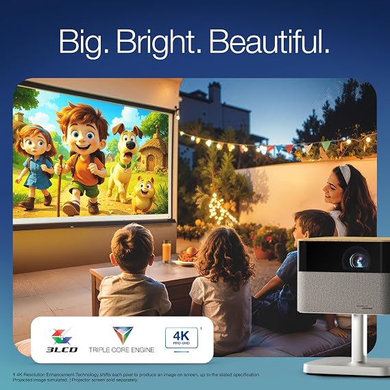 Epson Lifestudio Flex Plus 4K PRO-UHD Portable Lifestyle Projector 1,000 Lumens of Color and White Brightness, Sound by Bose, Google TV, 3-Chip 3LCD Triple Core Engine, Projection Studio App