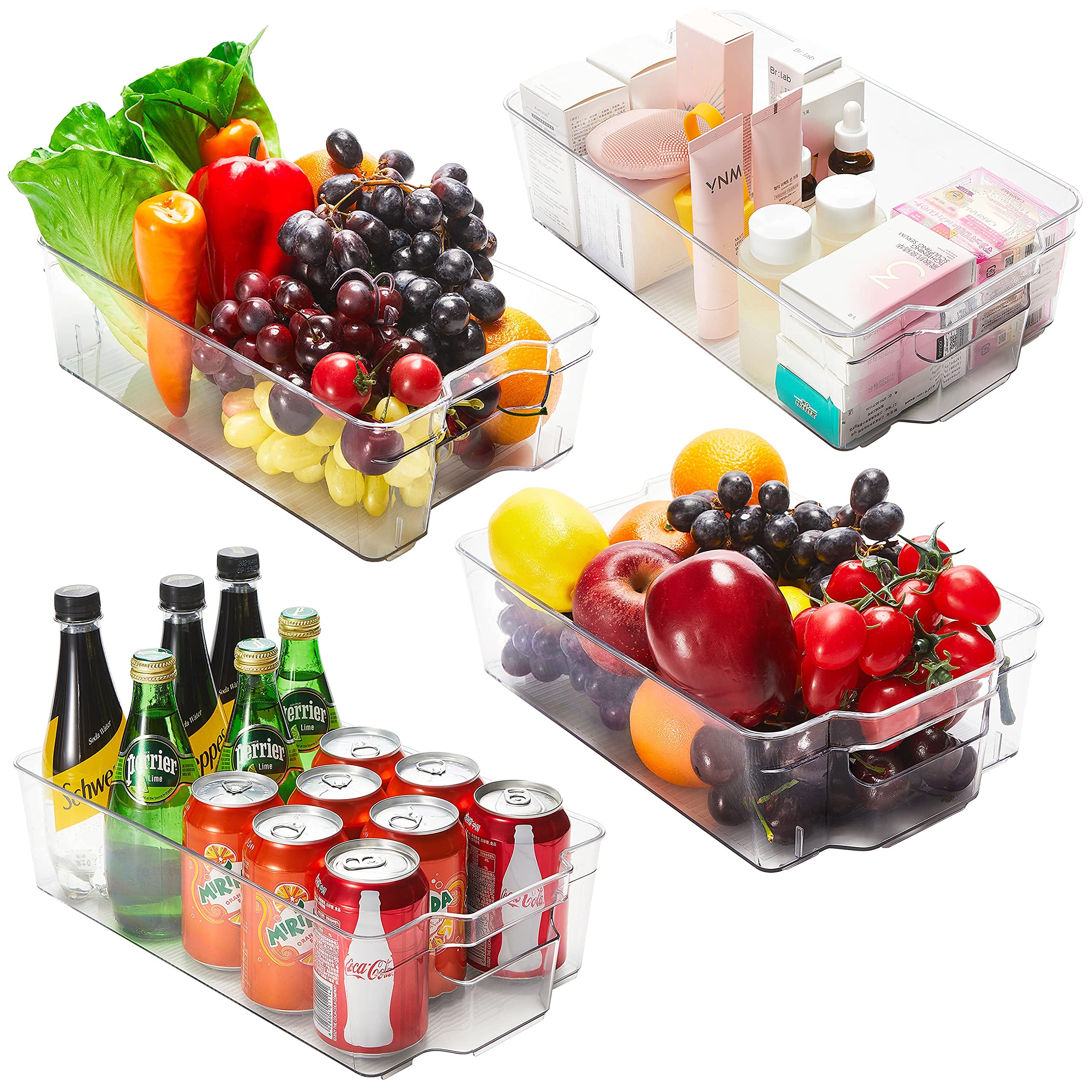 Jinamart 4 Refrigerator Organizer Bins with Pull Out Handles Stackable, Plastic Organization and