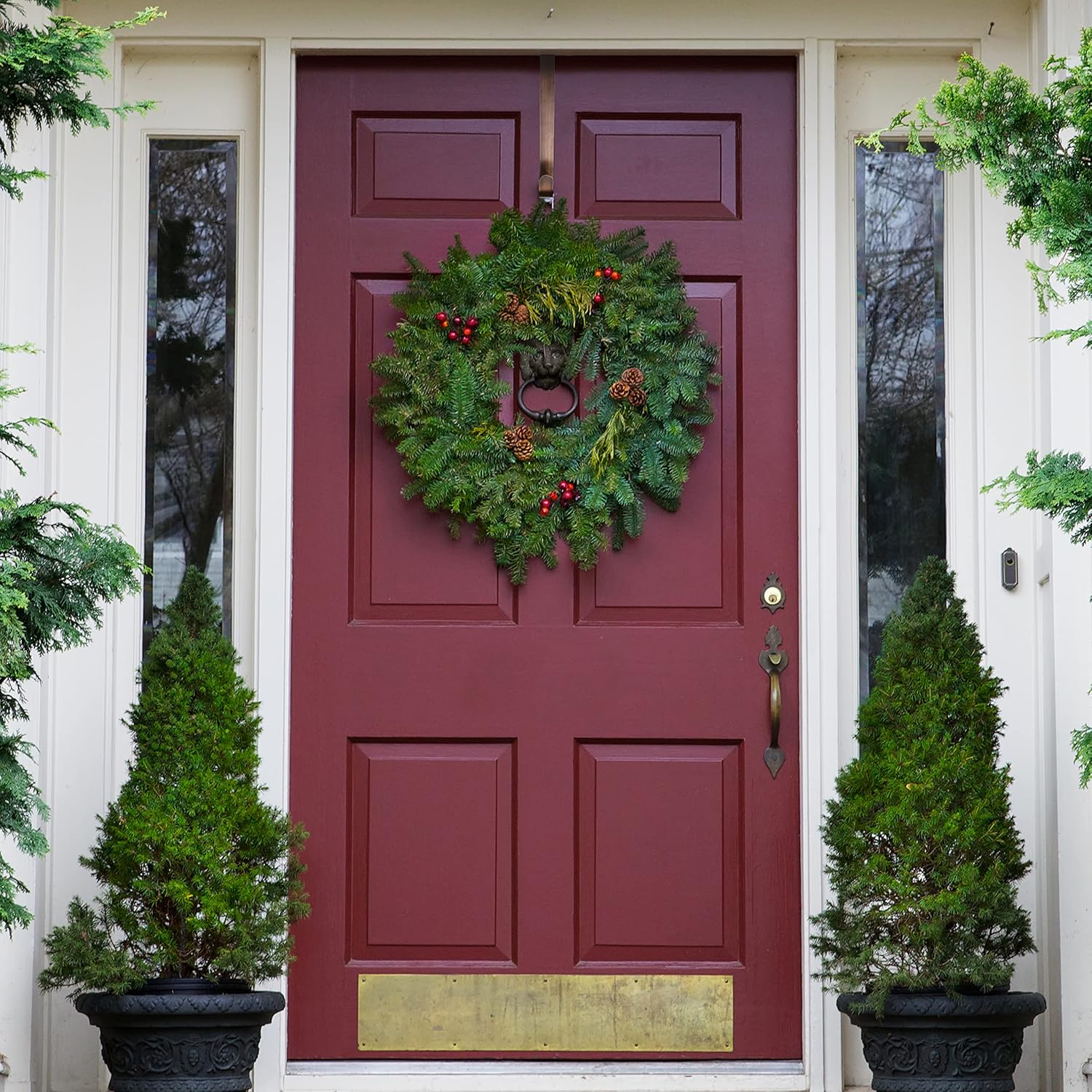 Tribello Over The Door Wreath Hanger for Front Door 1" Deluxe Wreath Holder Hook for Front Door (Satin Nickel) : Home & Kitchen