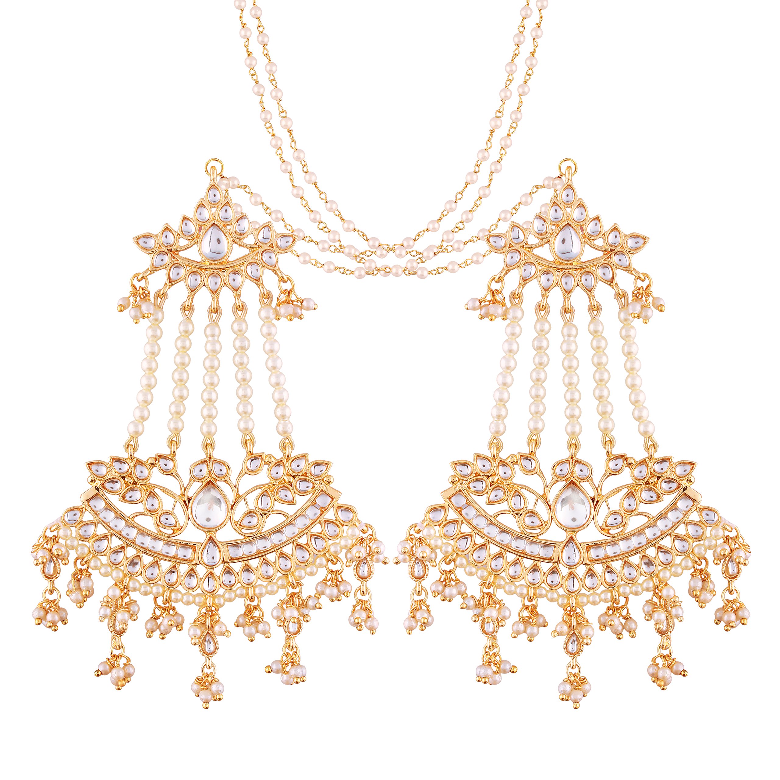 I Jewels Womens 18K Gold Plated Intricately Designed Traditional Earrings with Hair Chain Encased with Kundans and Pearls (E2464W) (B075FNWF84) Amazon Price History, Amazon Price Tracker