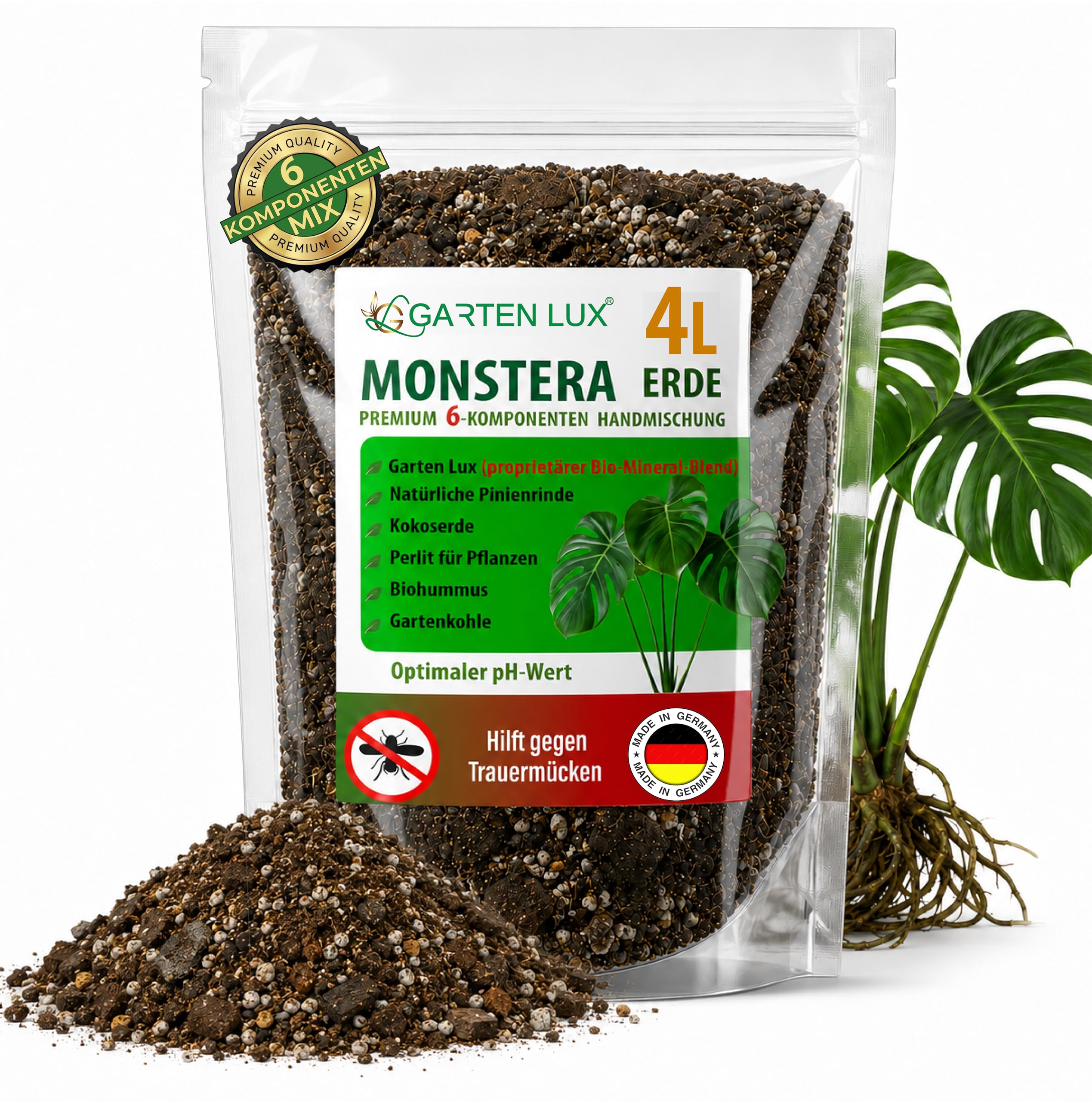 Garten Lux Monstera Soil 4 L Peat-Free - 6-in-1 Against Fungus