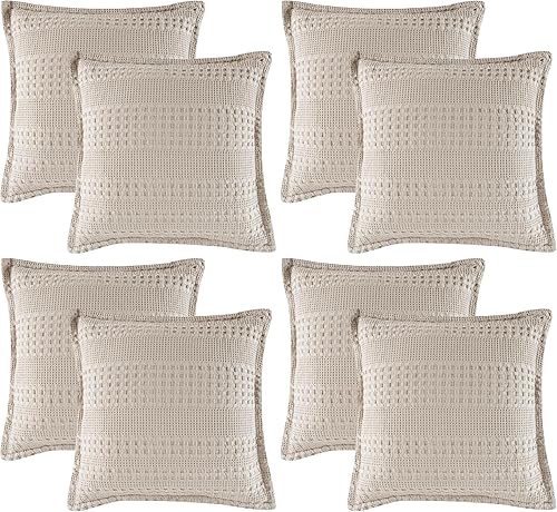 Miniatura 68 de PHF - Fundas de almohada 100% algodón con tejido gofre europeo, 26 x 26 pulgadas, 2 unidades para decoración elegante del hogar, sin relleno
