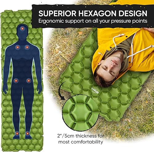 Miniatura 8 de Powerlix - Colchoneta inflable ultraligera y compacta con bolsa de inflado, bolsa de transporte y kit de reparación, ideal para acampar, mochilero y