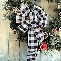 Vista 6 de Arco de corona de arpillera negra con alambre, 10 pulgadas de ancho, colas largas de 18 pulgadas, cinta de Navidad, decoración de puerta delantera