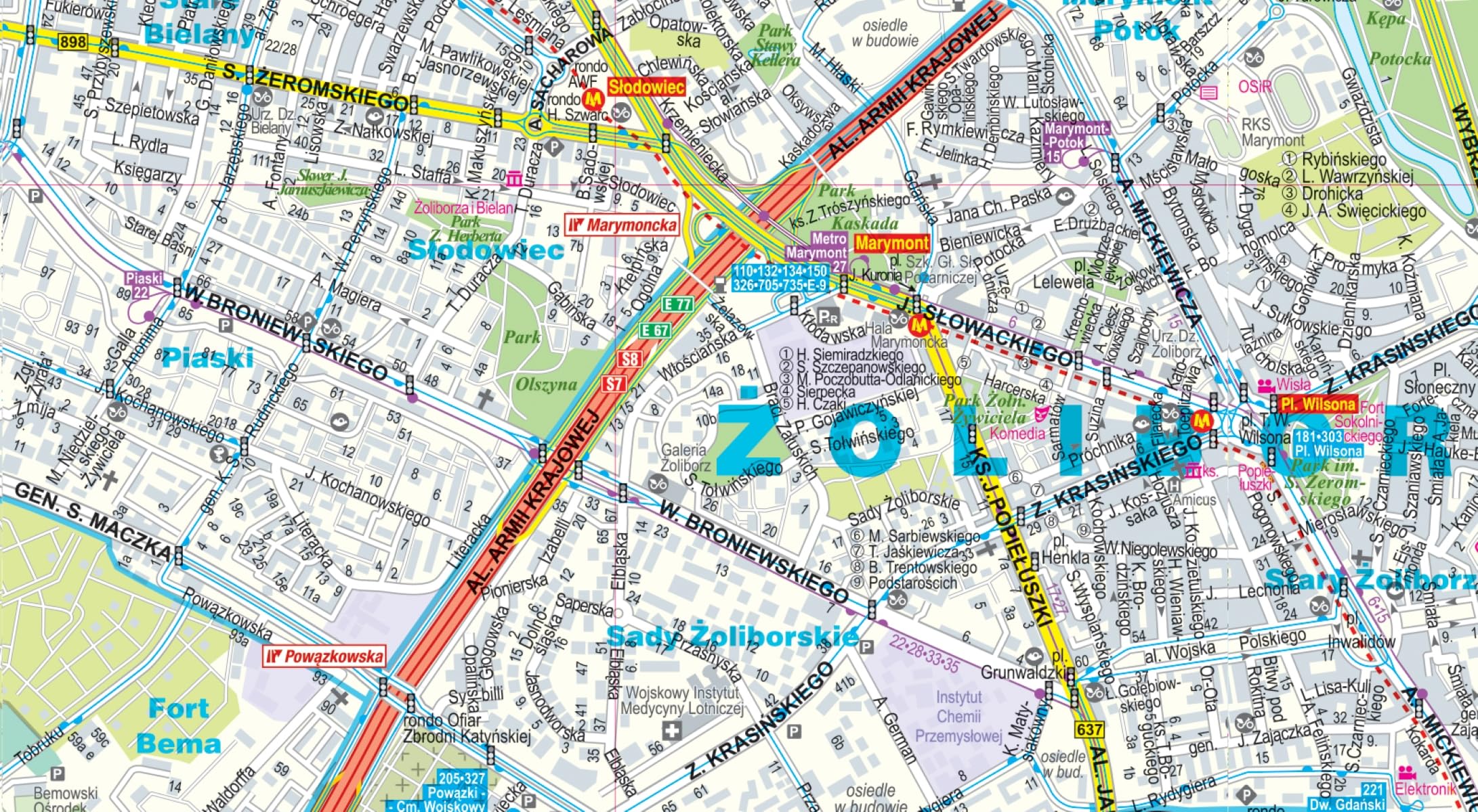 Varsovie 1/29.000 (carte grand format laminée - plan de ville). Warsaw. Warszawa