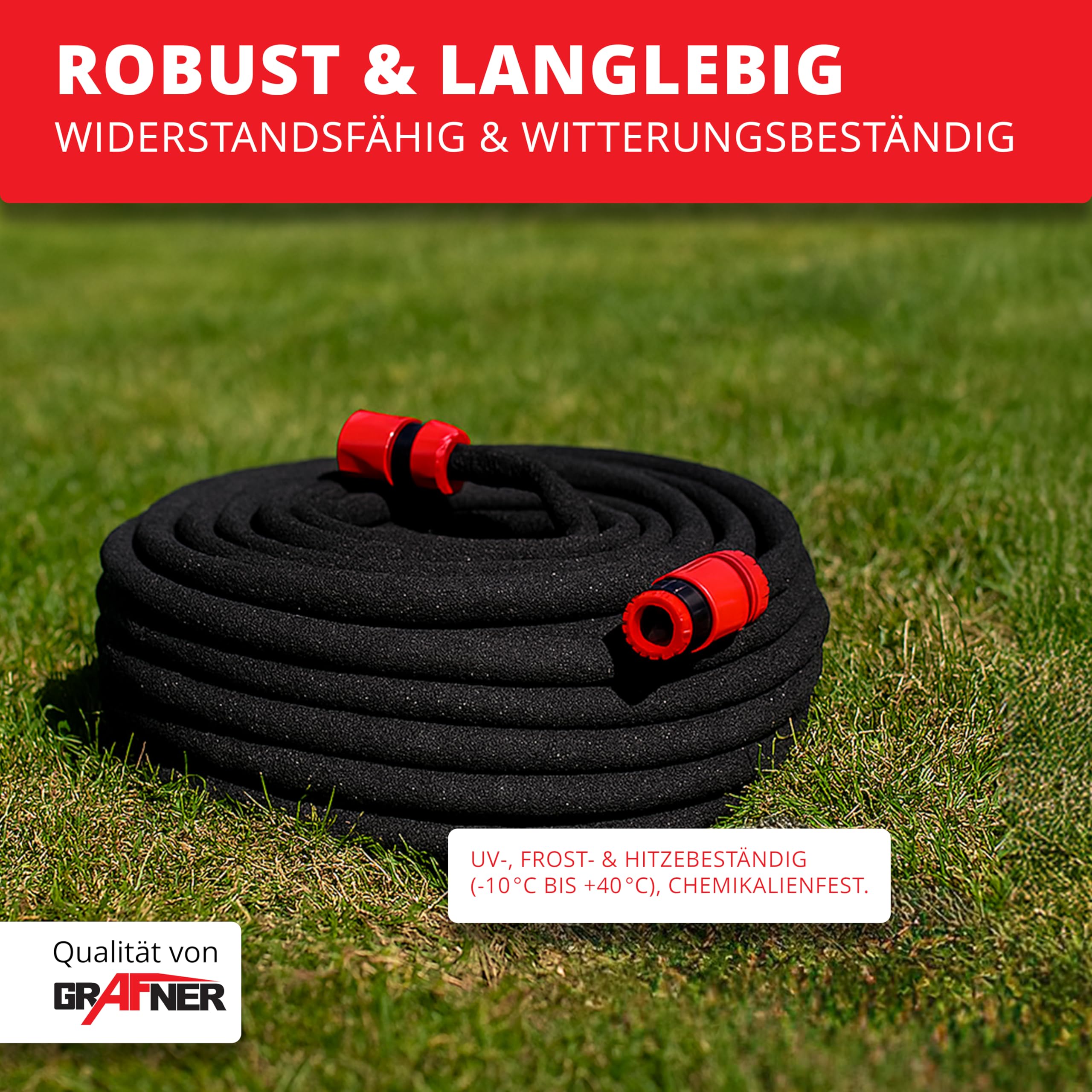 Grafner 50 Meter Perlschlauch Starter-Set, 38 teilig mit Erdanker, Eckverbinder, T-Verbinder, Endstopfen und Klickanschlüssen, wassersparend Bewässerungsschlauch Tropfschlauch