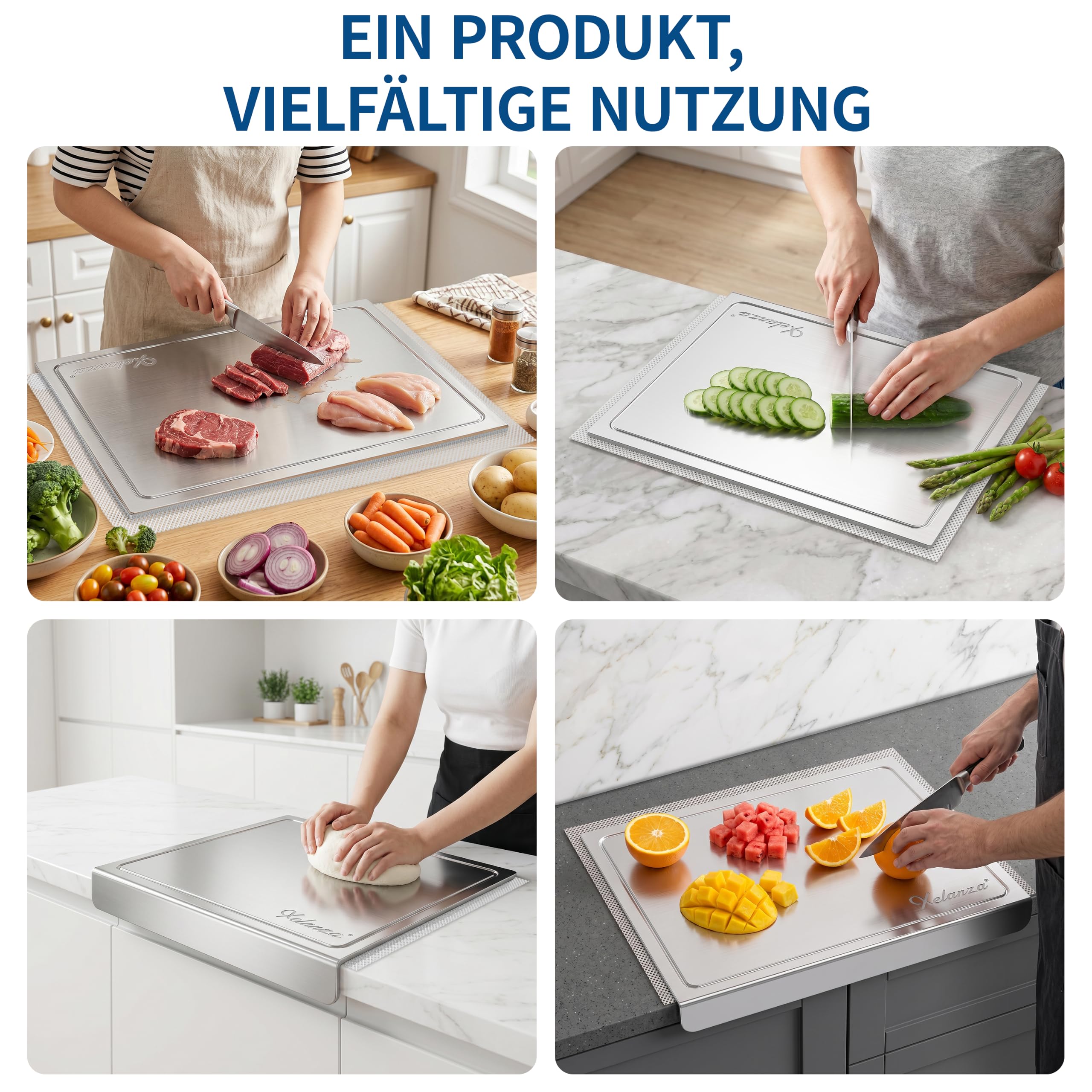 2026 Neue Edelstahl-Schneidebretter für die Küche, Schneidebretter mit Saftrille, Metall-Knetbrett mit Anschlagkante zum Backen, Schneidebrett für die Arbeitsplatte zur Zubereitung (50X50CM)