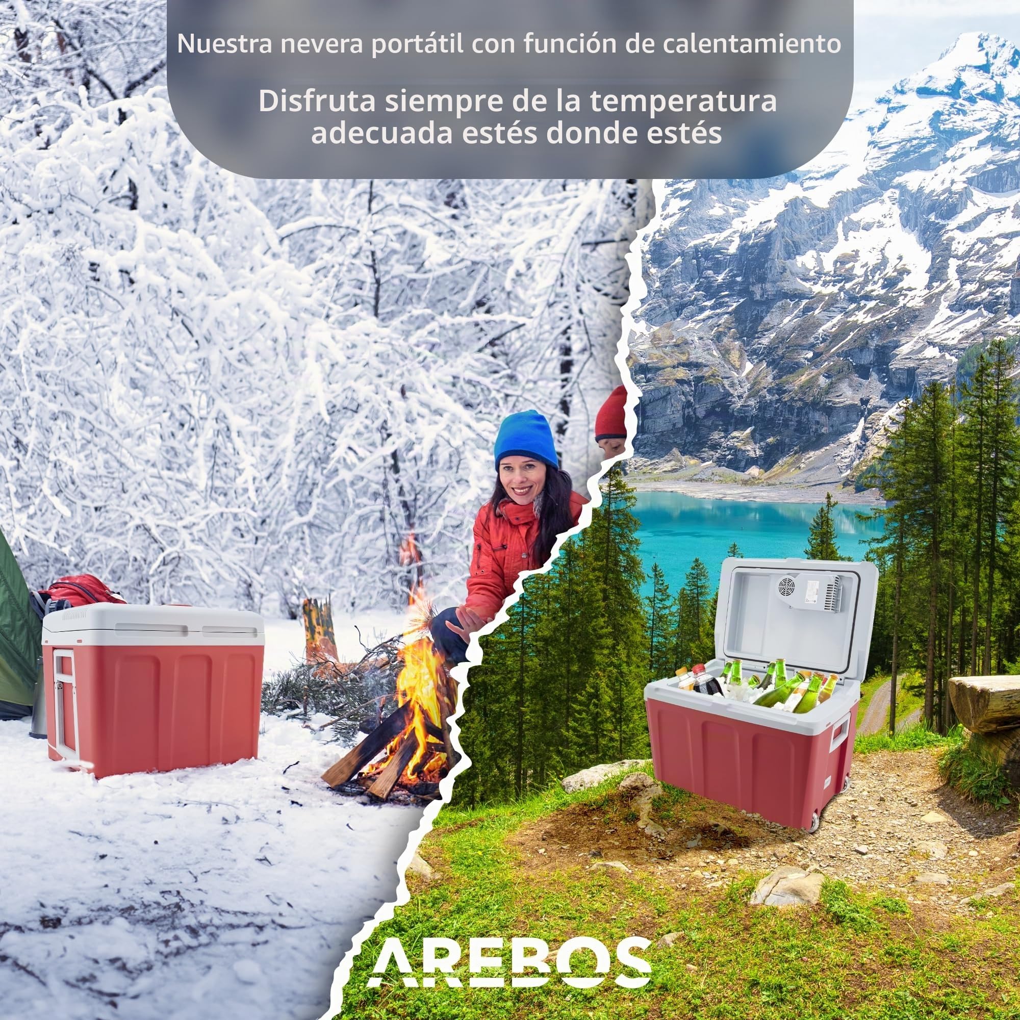 Arebos Nevera Termoeléctrica Portátil 40L | 12/230V con Modo Eco y Función Congelador | Nevera para Coche, Camping, Viajes y Hogar | Silenciosa y Eficiente Energéticamente