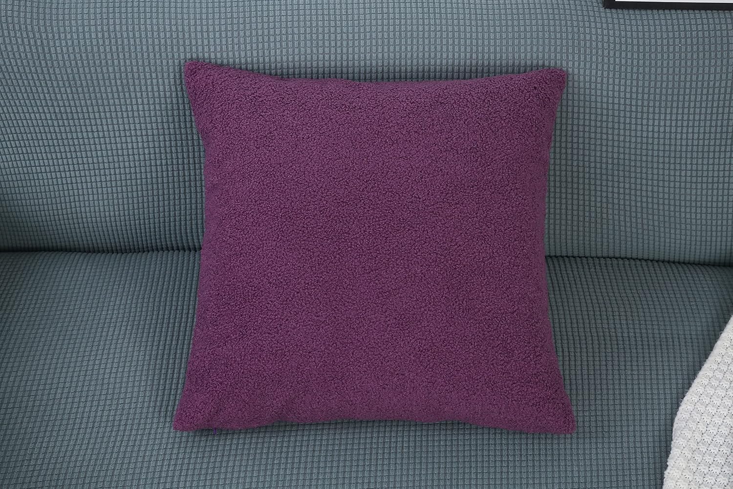 TangDepot Pack of 2 Luxury Faux Shearling Fluffy Throw Pillow Covers, Square Pillow Covers, Euro/European Shams - (24"x24" 2 Pieces, A26 Purple)
