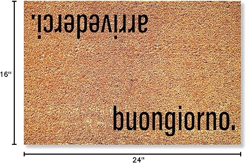 Miniatura 3 de Arrivederci Buongiorno - Felpudo italiano de bienvenida de fibra de coco, rústico para interiores y exteriores, tapete de entrada para el hogar,