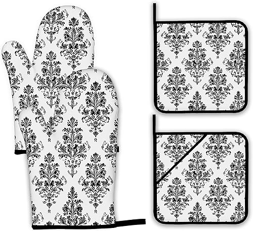 Miniatura 17 de Juego de guantes retro para horno y soportes para ollas, guantes de horno de cocina de cereza y soporte para ollas con resistente al calor, Cereza