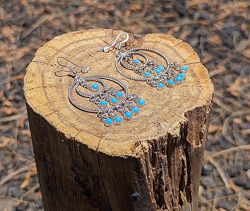Miniatura 5 de Native American Sleeping Beauty Turquoise Wire Tiered Loop Dangle Earrings Navajo Handmade Jewelry Southwest