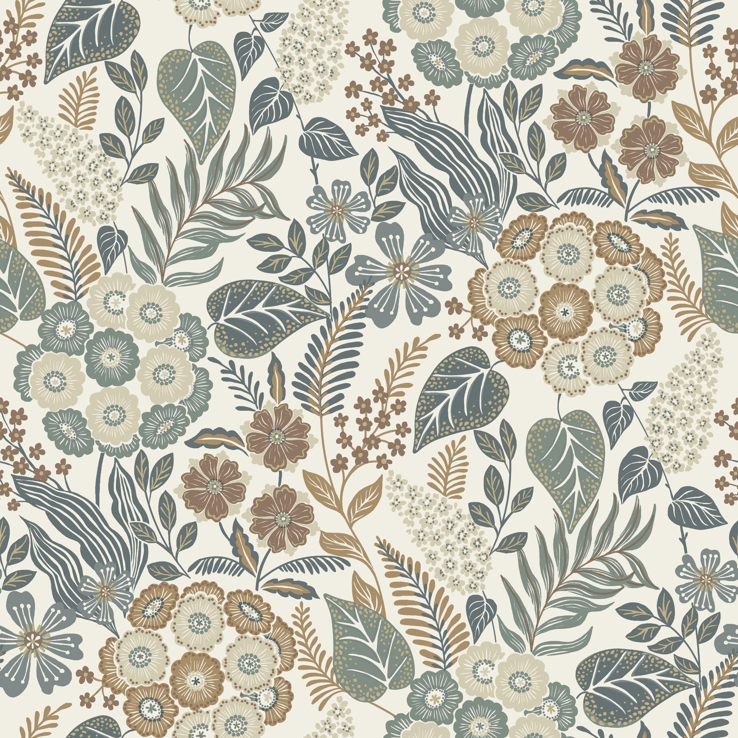 Grandeco Neutral Alice Retro Mid Century Floral Textured Wallpaper,