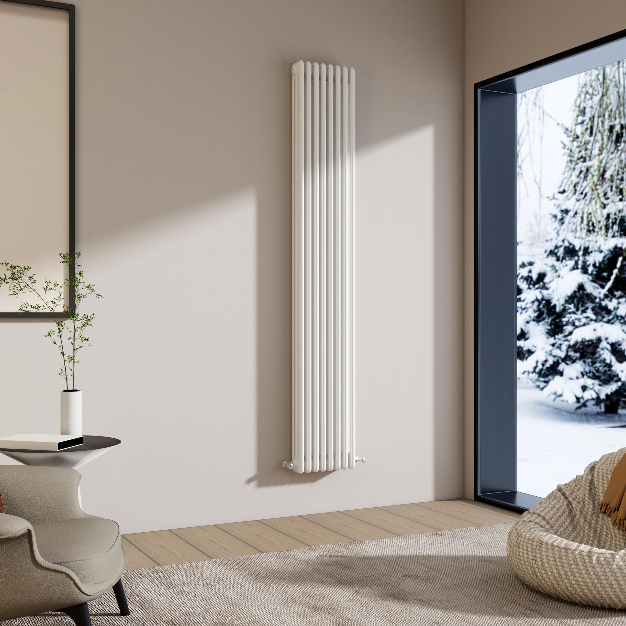 Traditional 3 Column Cast Iron Radiator 1800x380mm Vertical Gloss White — image 1