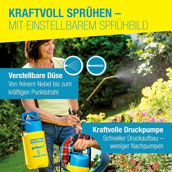GLORIA Drucksprühgerät prima 3 | 3 Liter Gartenspritze & Drucksprüher | Kompakte Sprühflasche für Pflanzenschutz & Unkrautvernichter | Pumpsprühflasche für kleinen Garten & Balkon - 5