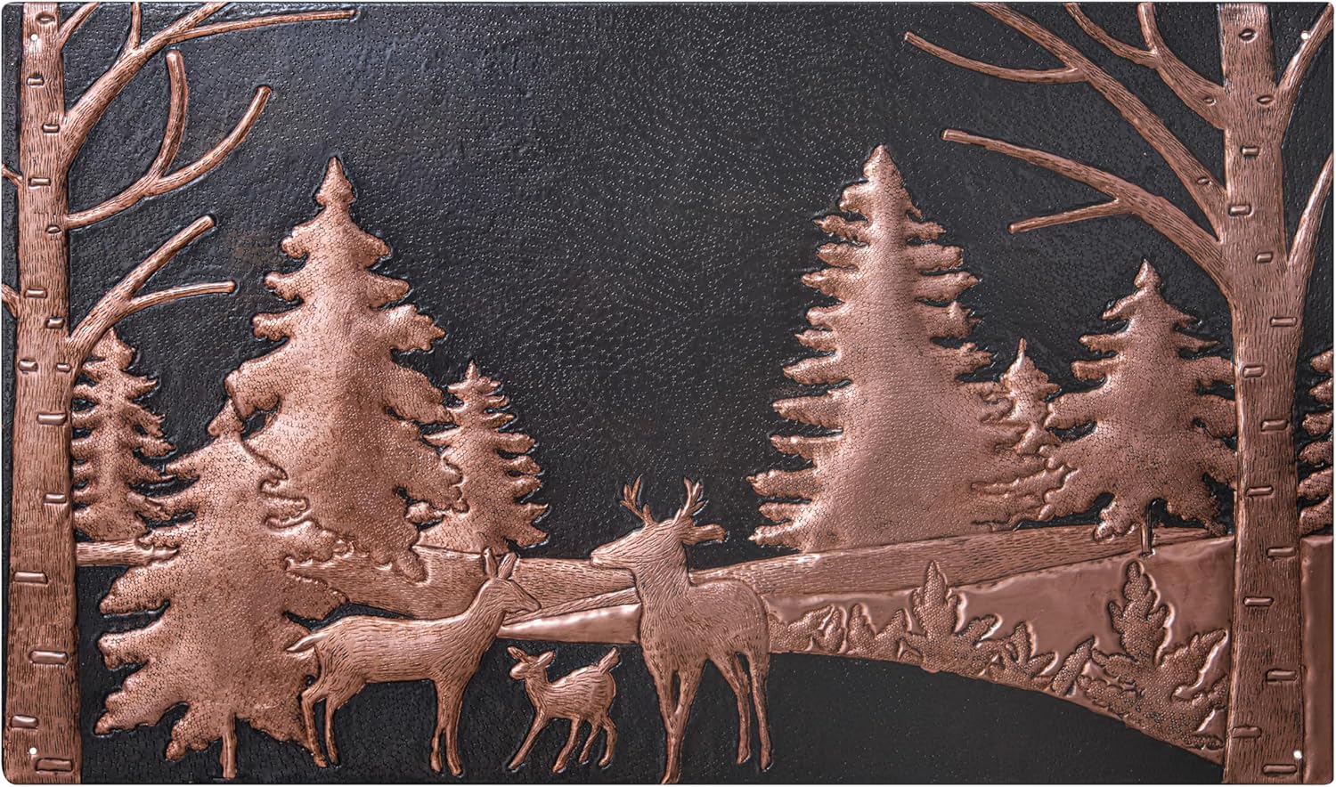 Kitchen Backsplash, Forest Scene with Deer Family Copper Backsplash, Custom Copper Backsplash Panel, Handmade Copper Backsplash Tile, Indoor Outdoor Wall Decor (Black)