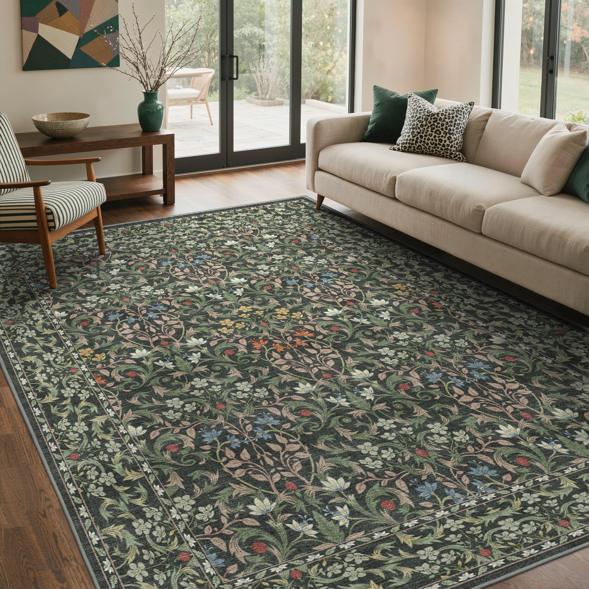 GENIMO Large Rug 200x290cm Charcoal Sage Washable Non-Slip Hallway Carpet โ image 1