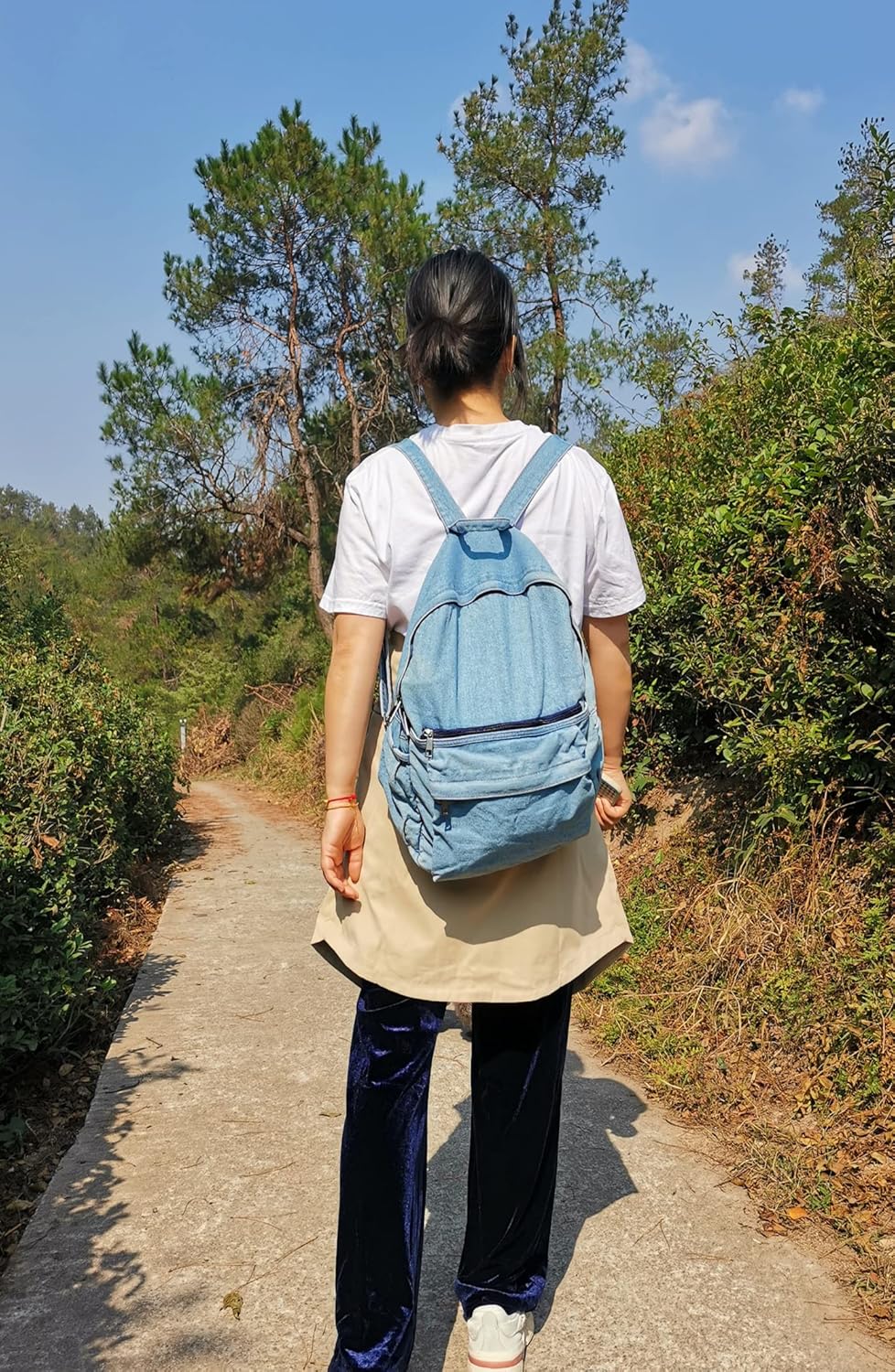 YunZh Denim Backpack Casual Style Lightweight Jeans Backpacks Classic Retro Travel Daypack