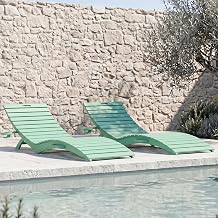 PLUUV HDPE Pool Chaise Lounge Chairs with Cup Holder, Set of 2, Green