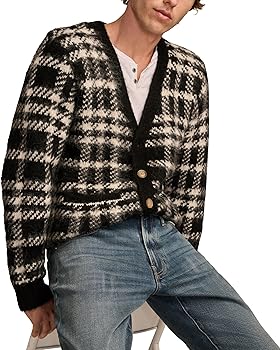 Lucky Brand Men's Jacquard Brushed Cardigan, Black Combo at Amazon