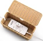 Boîte de gestion de câble fait main Brown, Imitation Rattan Cord Organizer Box, Cord Hider, Cable Organizer for Desk, Wire Management to Hide Cordes and Power Strip L12,5 W5.2 H5.5 in.