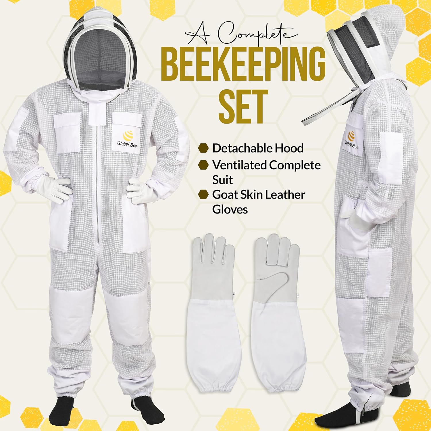 Beekeeping Suit Ventilated for Men Women Bee Suit 3 Layer with Fencing Veil One Pair Gloves