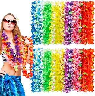 100pcs Luau Party Decorations, Silk Hawaiian Leis Tropical Flower Necklaces, Colorful Hula Dance Bulk Leis Decor, Flower Hawaiian Leis for Summer Beach Pool Theme Party Decorations Favors Supplies