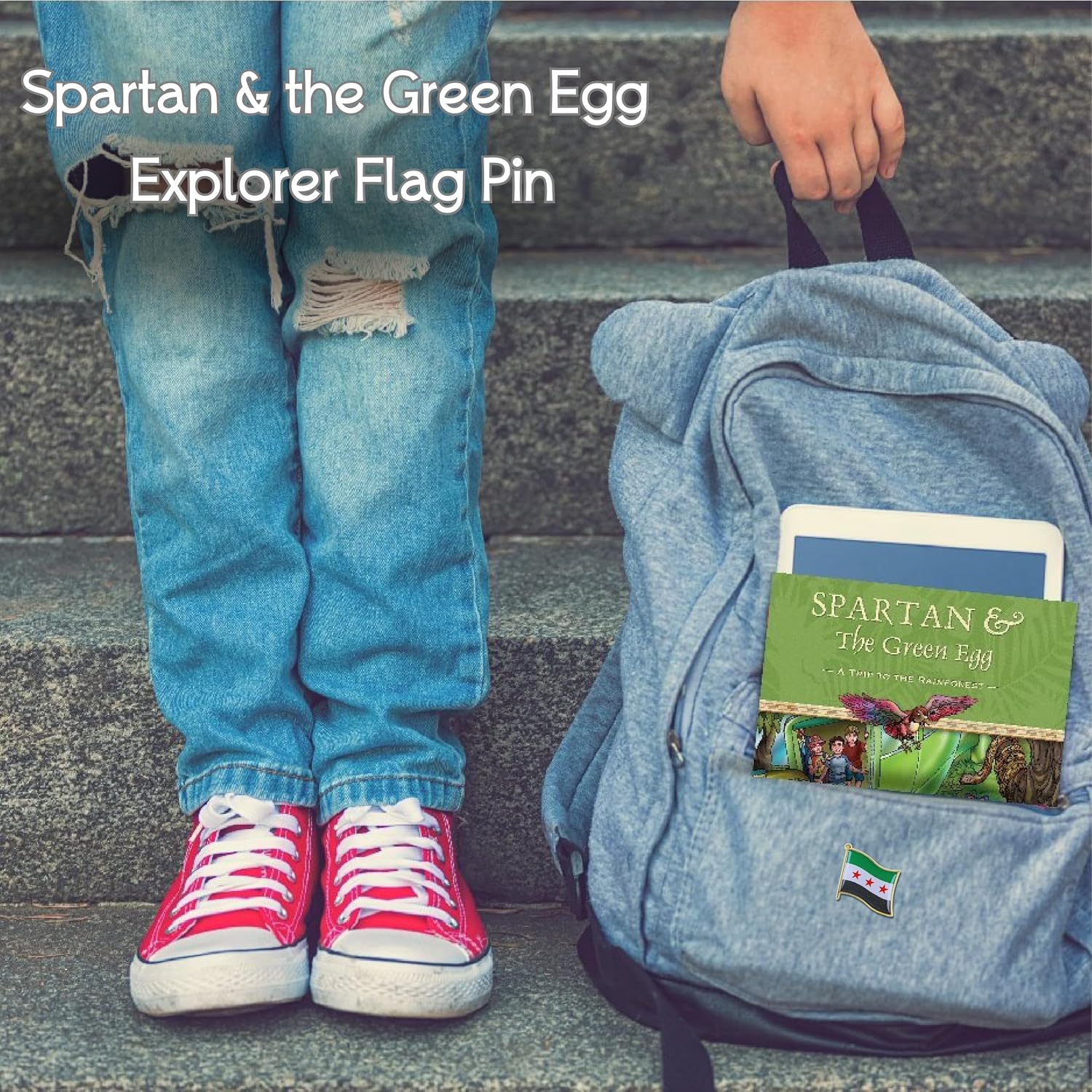 Collectible Enamel Lapel Pin for Backpacks, Scarves and Jackets | Jeweler Class Metal | Spartan and the Green Egg Explorer Flag Series - Asia
