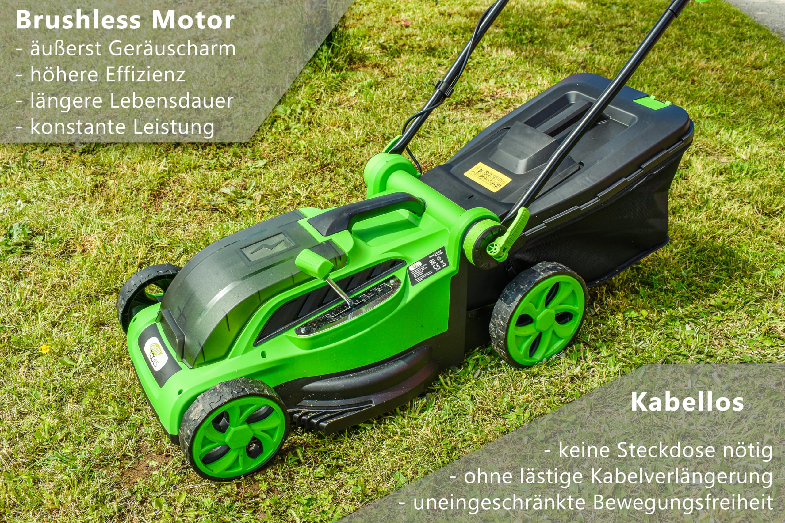Akku-Rasenmäher 36V mit 2×4Ah Akku & Doppelladegerät | Brushless-Motor · 38 cm Schnittbreite · Mulchfunktion · Doppelladegerät