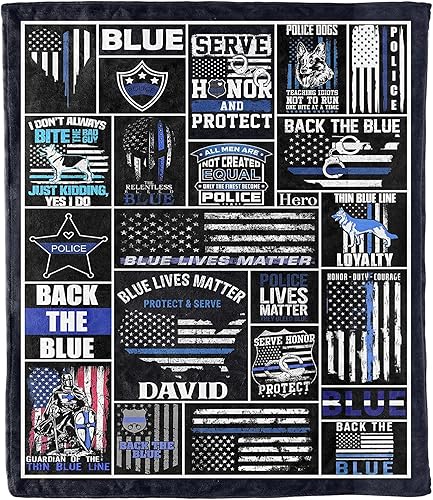 Miniatura 2 de Police Lives Matter - Manta personalizada con texto en inglés "Back The Blue Police", manta personalizada con nombre para papá, abuelo y hombre,