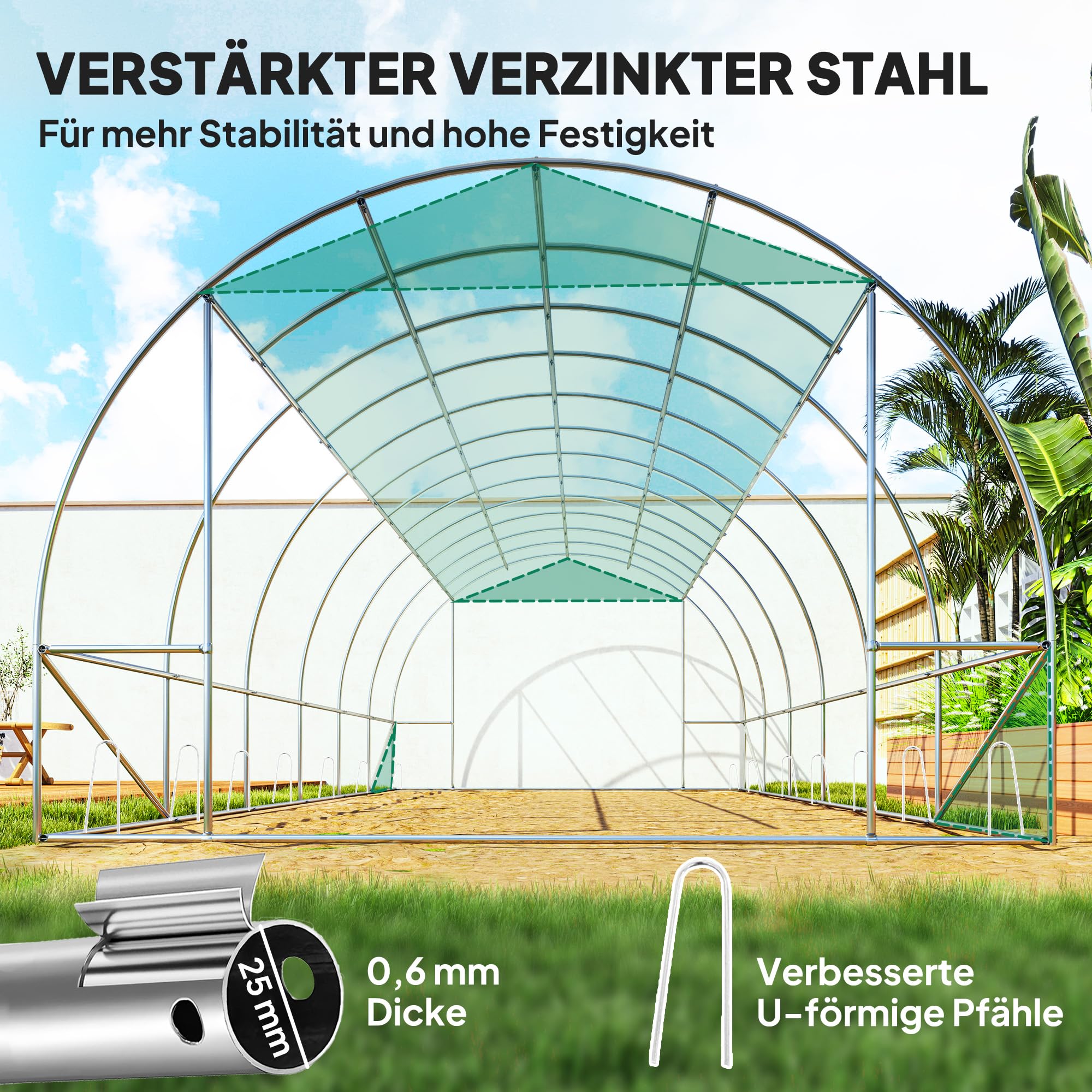 Outsunny Szklarnia 300 x 400 x 200 cm domek na pomidory z drzwiami, 12 okien, zielona | Szklarnia foliowa, tunel foliowy ze stali ocynkowanej, 170 g/m² PE, szklarnia z kotwami i linami